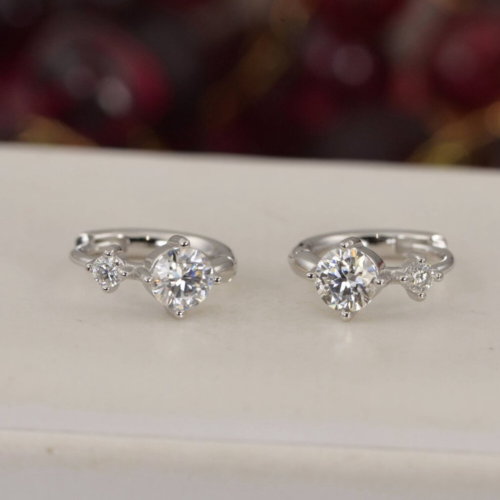 NWT All Moissanite Huggies Hoop Earrings 925 Sterling